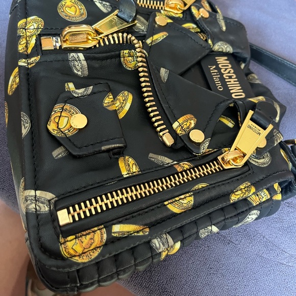 Moschino Nappa Leather Biker Bag FW19 Coin Print - Picture 6 of 8